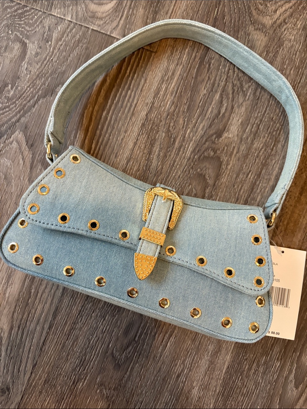 Betsy Johnson Gold-Accent Light Blue Denim boho vintage styleShoulder Bag